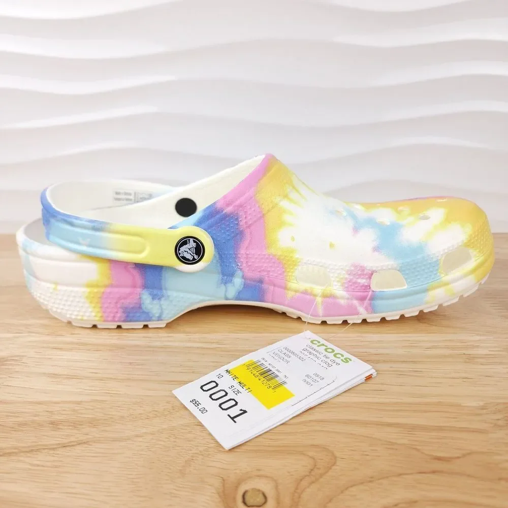 Crocs Classic Tie Dye Graphic Clogs Mens Size 10 Womens Size 12‎ Slip On Shoes